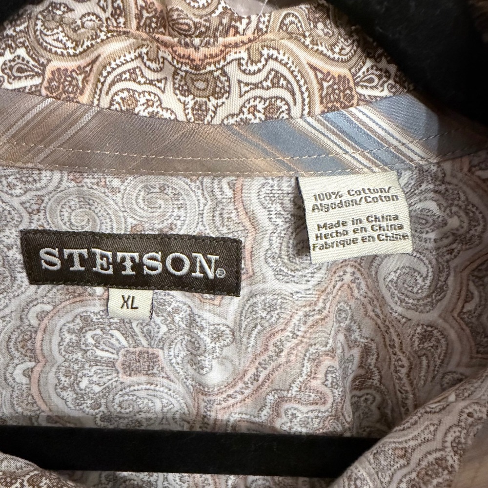 Stetson Mens XL Desert Paisley Western Pearl Snap Shirt Tan Brown Cowboy Rodeo - Picture 5 of 10